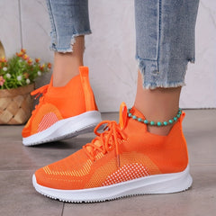 Women's Breathable Woven Sneakers Casual Lace Up Outdoor Shoes