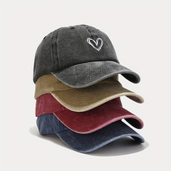 Kids Adjustable Breathable Baseball Cap with Heart Embroidery