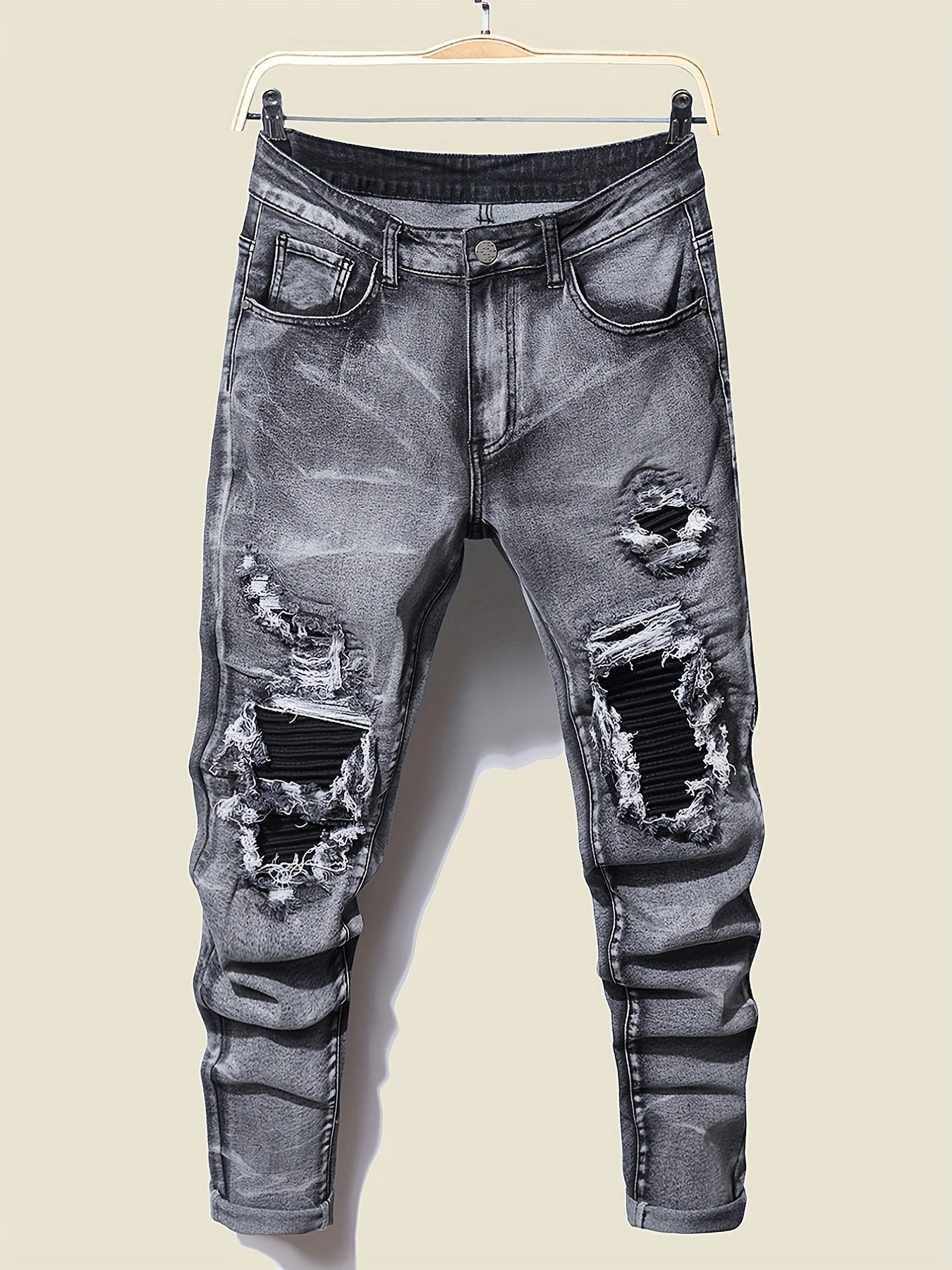 Men's Slim Fit Ripped Cotton Jeans Distressed Denim Pants