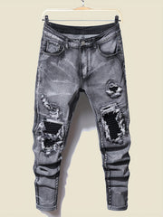 Men's Slim Fit Ripped Cotton Jeans Distressed Denim Pants