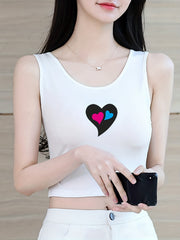 Heart Print Crop Tank Top Casual Sleeveless Tank Top