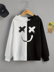 Boy's Happy Face Print Hoodie Long Sleeve Top
