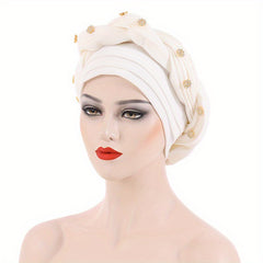 Pleated Turban Cap Flower Decor Twist Head Wrap Elastic Bonnet Beanie Chemo Hats