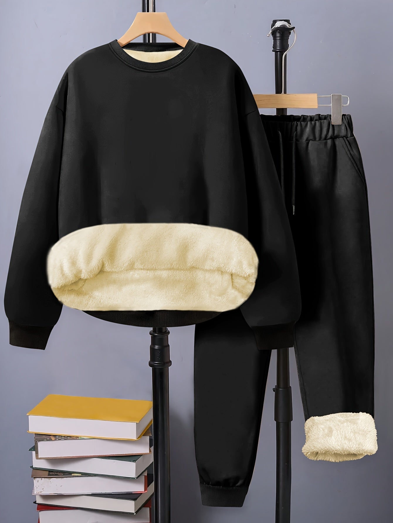 Casual Outfits Set Women's Plus Solid Long Sleeve Top & Pants Set