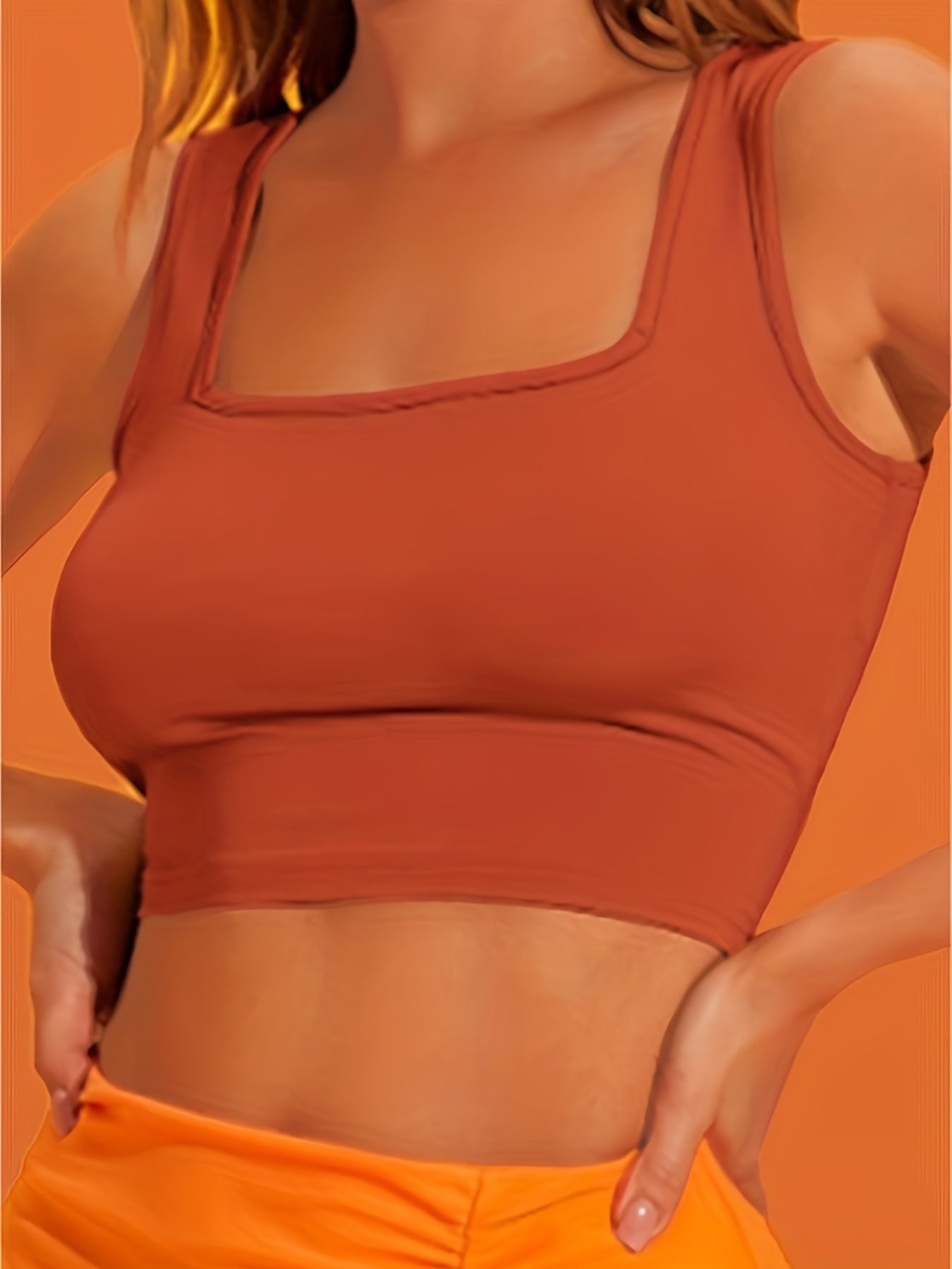 Solid Square Neck Crop Tank Top Sleeveless for Summer Women