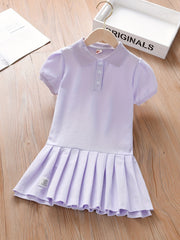 Girls Casual Polo Neck Uniform Dress For Summer Holiday Kids Clothes