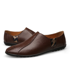 CLOHOO Men's Leather Loafer Shoes Dark Brown