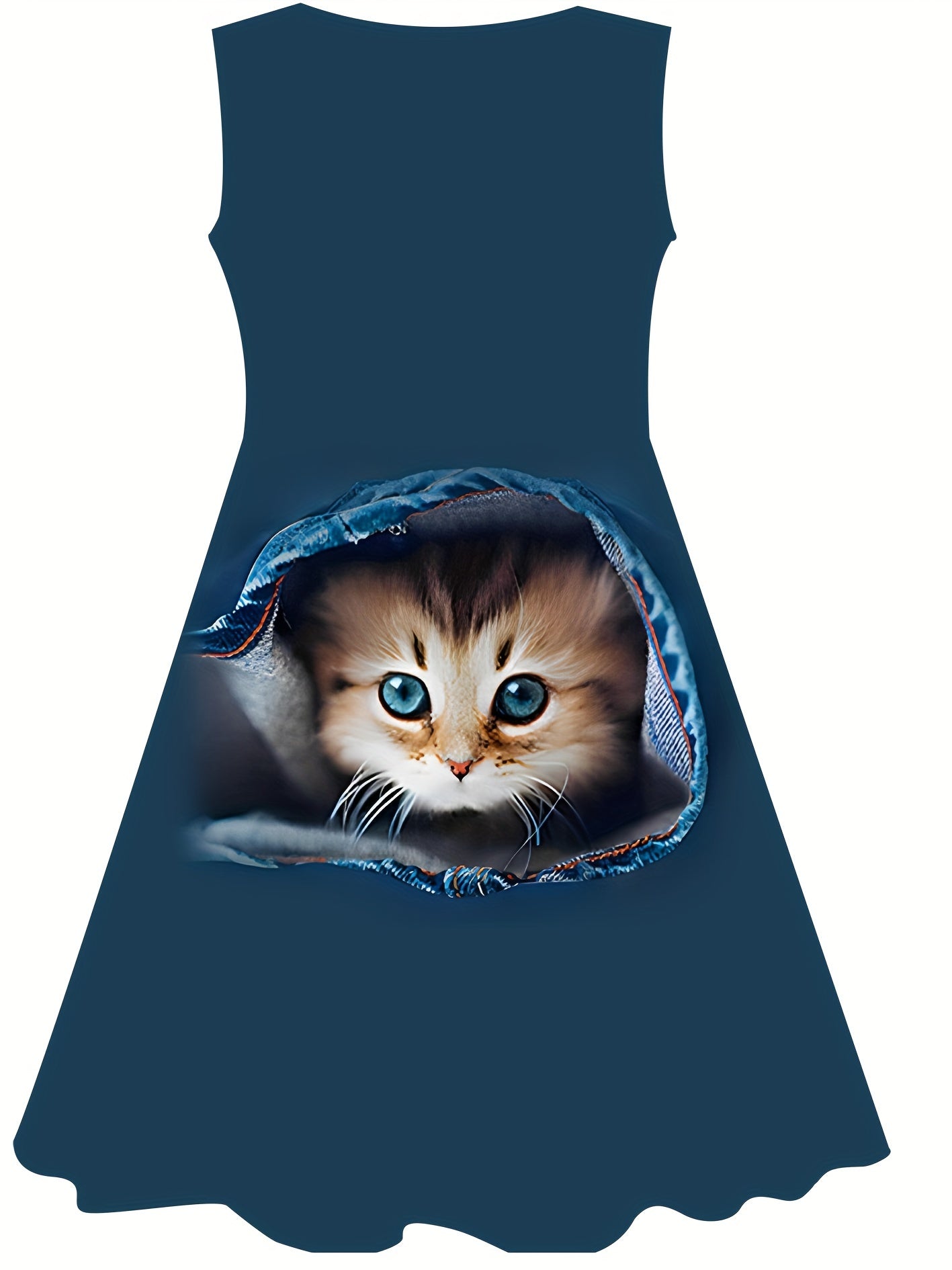 Creative Kitty Graphic Sleeveless Dress For Girls Summer