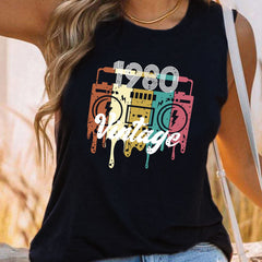 1980 Vintage Tank Top Sleeveless Casual Summer Top