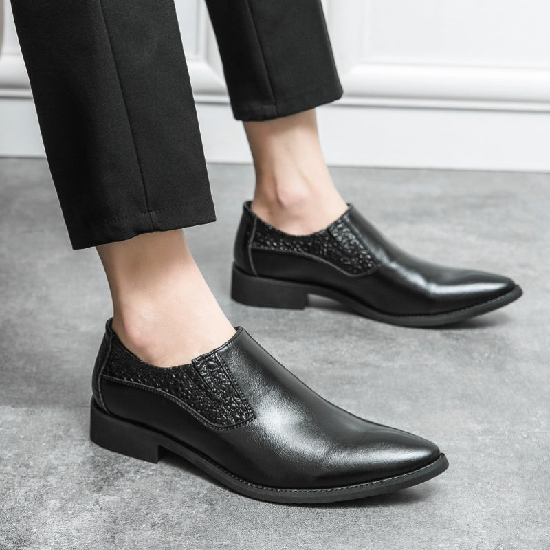 Men's Leather Loafer Shoes Almond Toe Slip On Dress Shoes