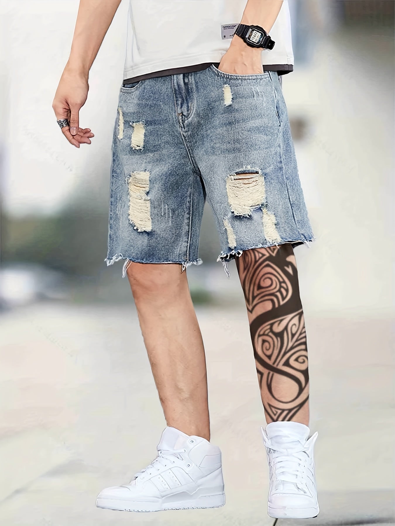 Men's Distressed Denim Shorts for Summer