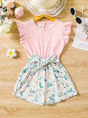 Toddler Girls Ruffle Trim Rompers Jumpsuits For Beach Vacation