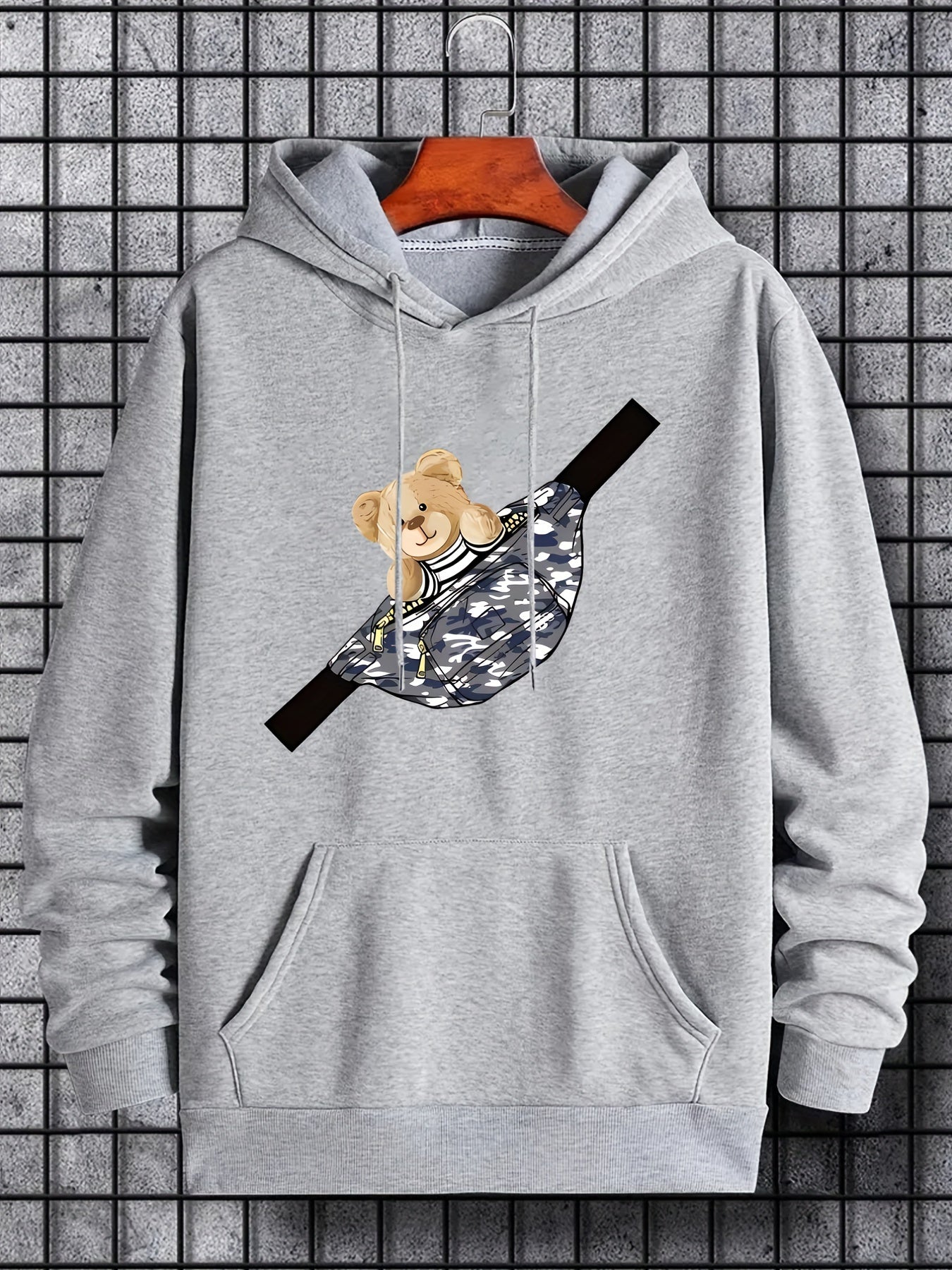 Men's Teddy Bear Print Hoodie & Crossbody Bag