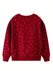 Girls Embroidered Pony & Stars Print Sweatshirt - Sports Casual Outfit