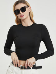 Women's Ribbed Fitted Crew Neck Crop Tops