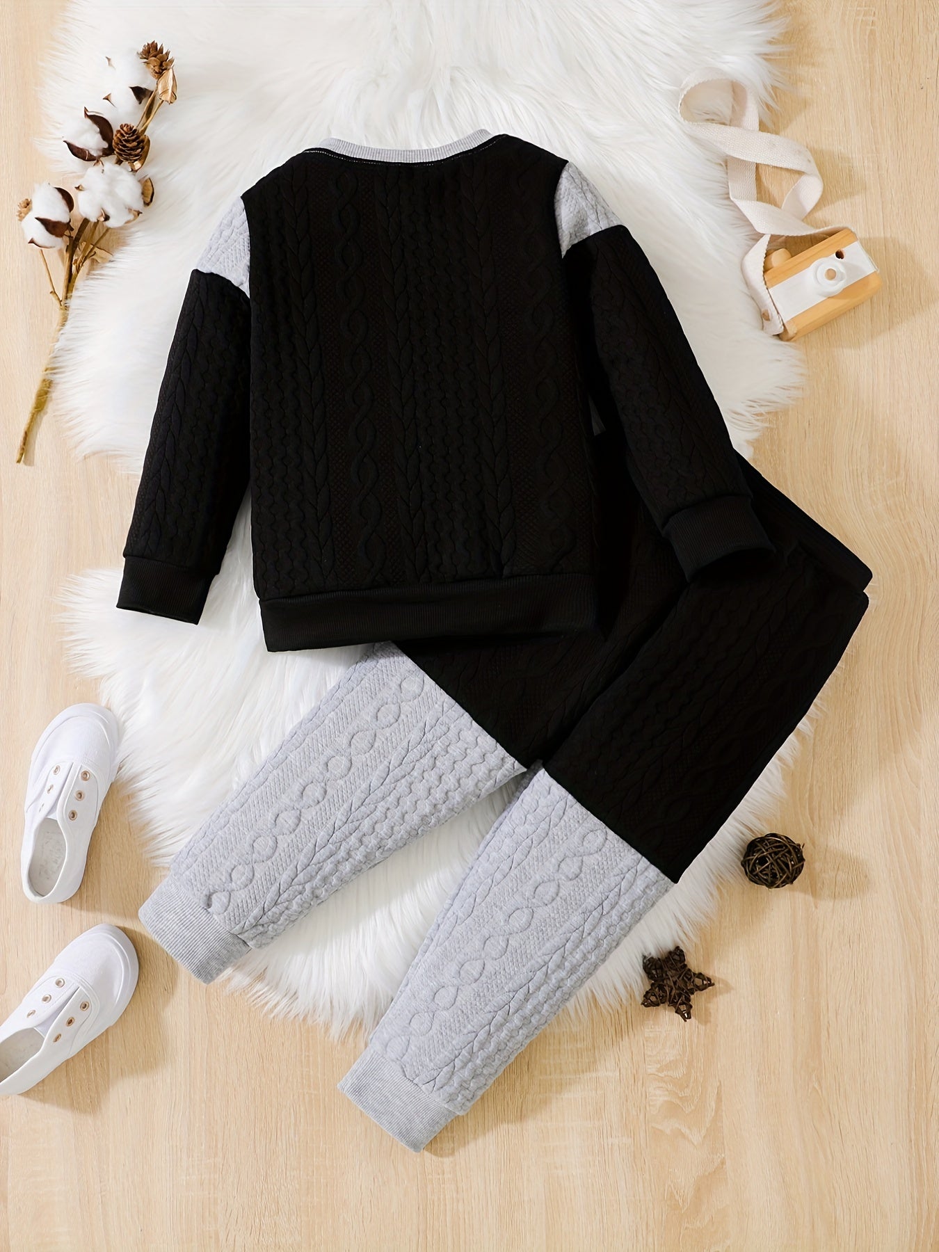 Toddler Boy's Jacquard Sweatshirt & Sweatpants Set for Spring Fall