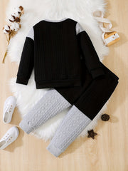 Toddler Boy's Jacquard Sweatshirt & Sweatpants Set for Spring Fall