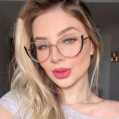 Cat Eye Clear Lens Metal Frame Glasses