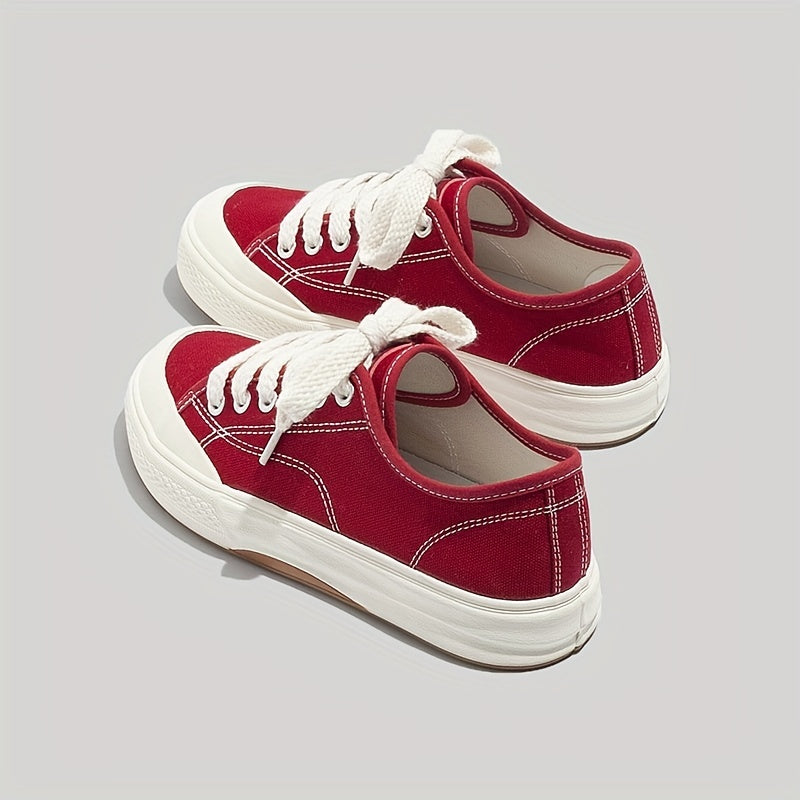 Women's Canvas Lace-Up Flat Sneakers for Casual Wear