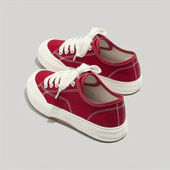 Women's Canvas Lace-Up Flat Sneakers for Casual Wear