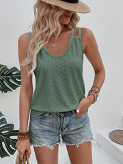 Eyelet Embroidered Cutout Straps Top Crew Neck Summer Top