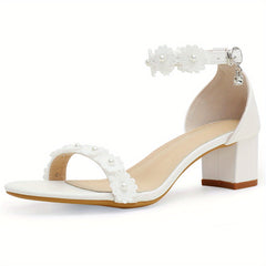 Chunky Heel Sandals Flower & Faux Pearl Ankle Strap Shoes