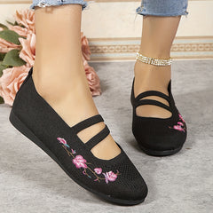 Women's Breathable Knit Flat Shoes Casual Slip On Embroidered Shoes