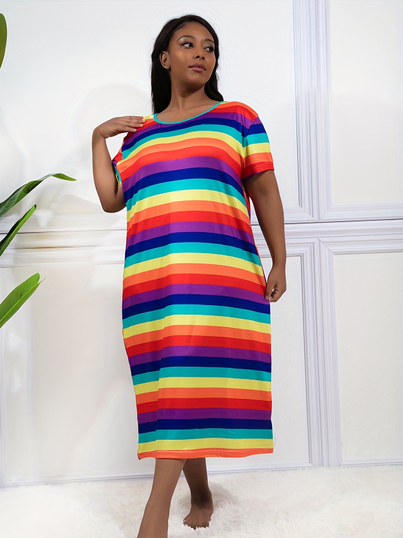 Rainbow Stripe Nightdress - High Stretch