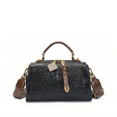 Crocodile Texture Tote Bag with Embroidered Strap for Evening Events