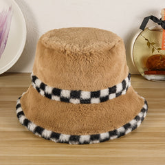 Winter Faux Fur Bucket Hat Fluffy Fuzzy Warm Plush Fisherman Cap