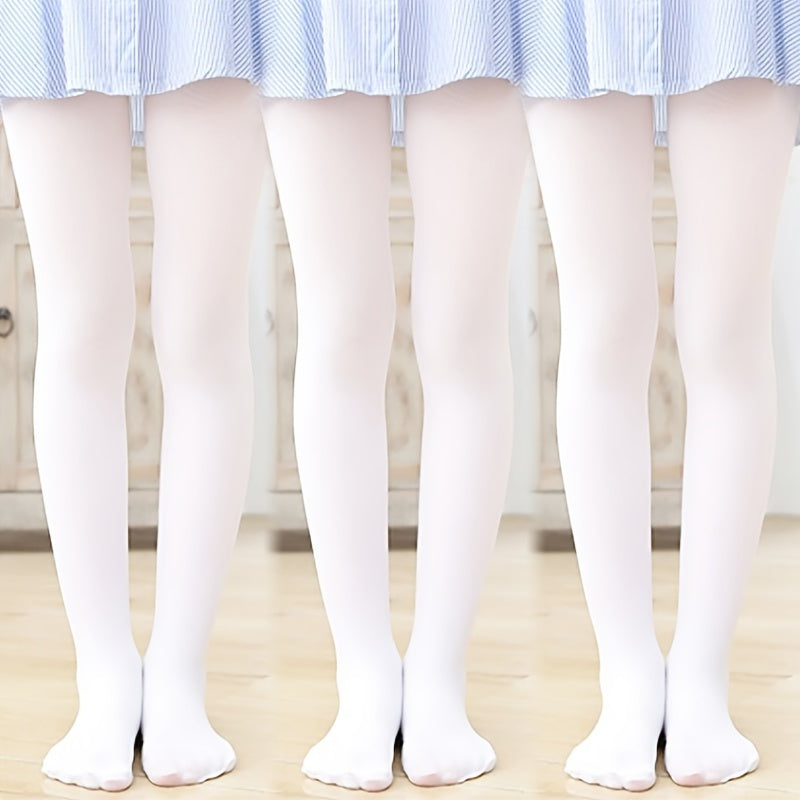 3 Pairs Girl's Pantyhose Floret Solid Knitted Leggings