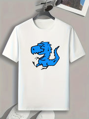 Dino Pattern Print Men's Sports T-shirt for Fitness Activities
