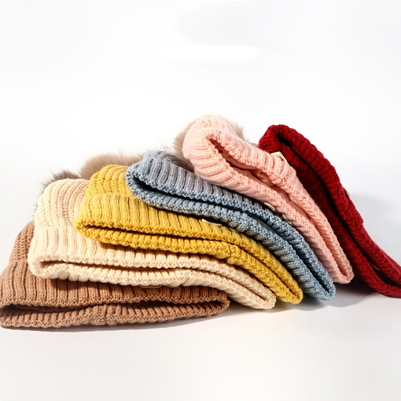 Kids Winter Knit Beanie Hat with Letter Label