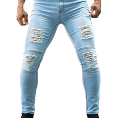 Slim Fit Ripped Jeans Men's Distressed Denim