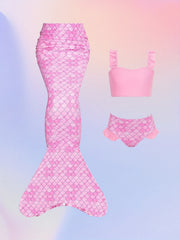 3pcs Fish Scale Print Mermaid Swimsuit Set for Girls