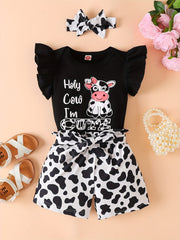 Baby Girls Sleeveless Top with MAMA'S Mini Print and Leopard Print Bow