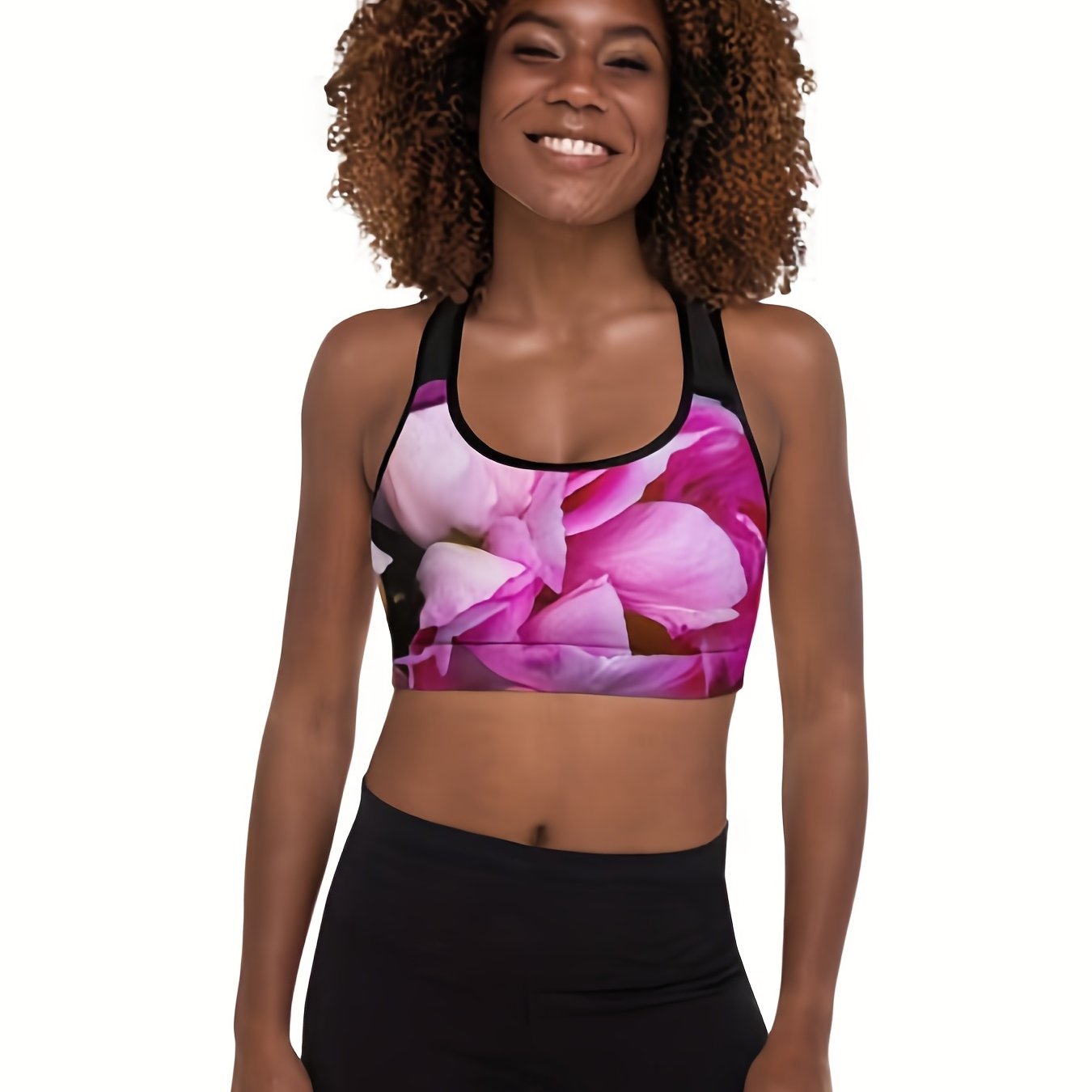 Floral Print Racer Back High Support Plus Size Sports Bra