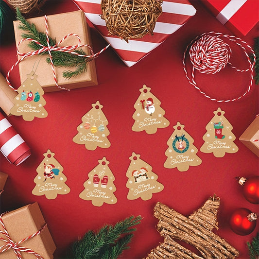 50pcs Christmas Cartoon Hanging Tags, Gingerbread Man Snowman Paper Ornaments
