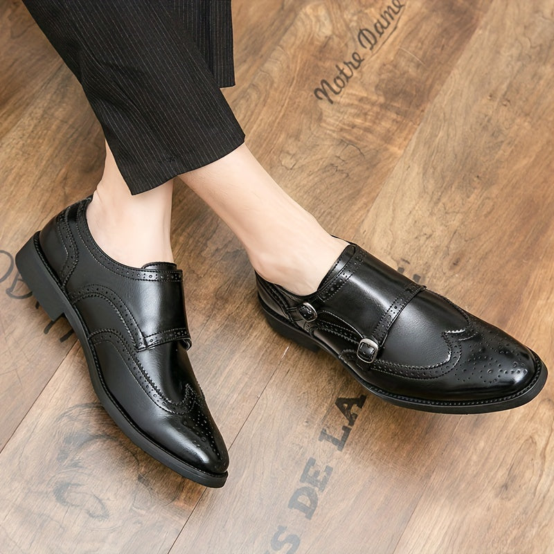 Men's Brogue Double Monk Shoes for Wedding Party Business