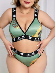 Sunflower Print V Neck Bra & Panty Lingerie Set