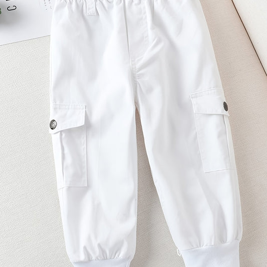 Girls Cotton Solid Cargo Pants Elastic Waist Jogger Pants Kids Clothes