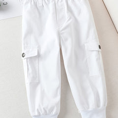 Girls Cotton Solid Cargo Pants Elastic Waist Jogger Pants Kids Clothes