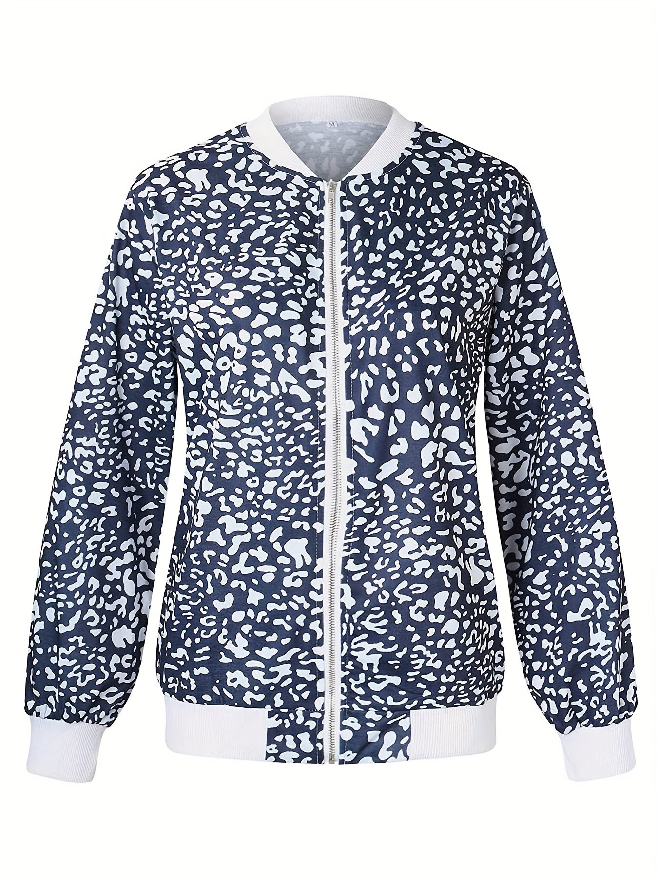 Leopard Print Zipper Front Jacket Long Sleeve Casual Outerwear