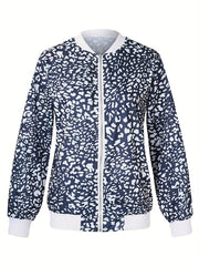 Leopard Print Zipper Front Jacket Long Sleeve Casual Outerwear