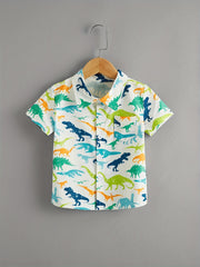 Boys Dinosaur Print Shirt Short Sleeve Collared Top