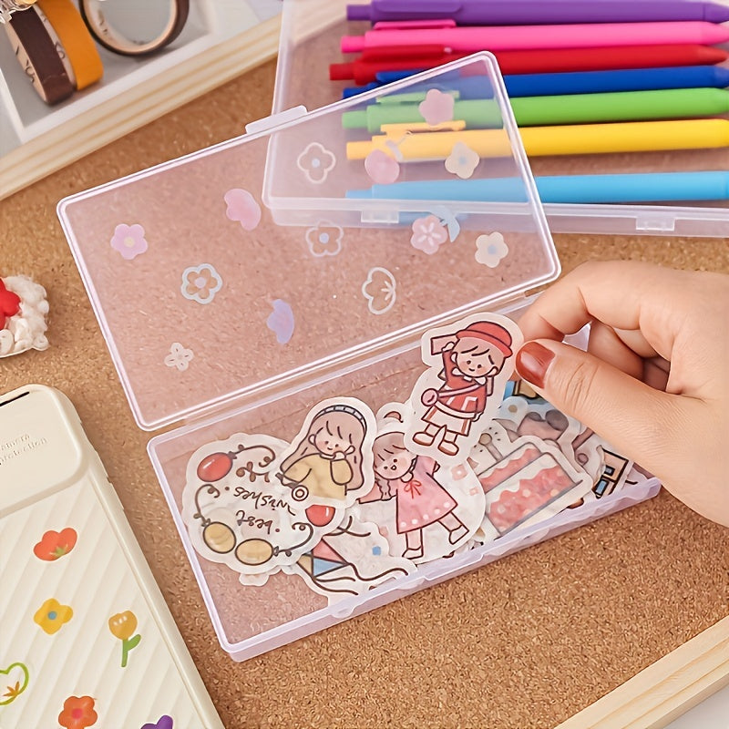 2pcs Transparent Stationery Storage Box Rectangular Pencil Case with Lid