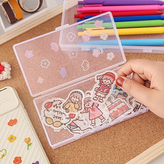 2pcs Transparent Stationery Storage Box Rectangular Pencil Case with Lid