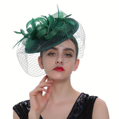 Green Veil Mesh Fascinators Hat Feather Derby Wedding Cocktail