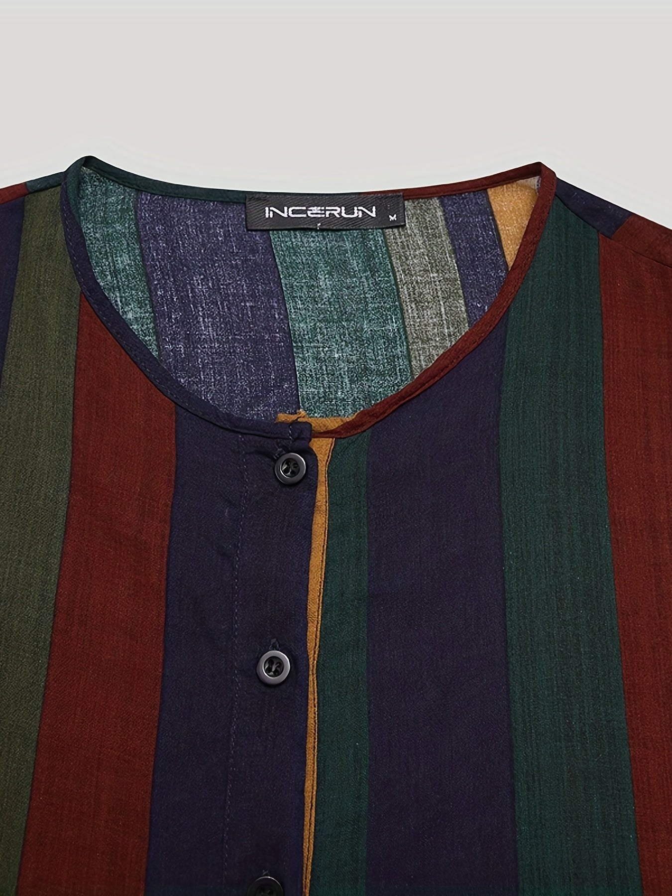 INCERUN Men's Striped Kaftan Robe Islamic Style Jubba Thobe