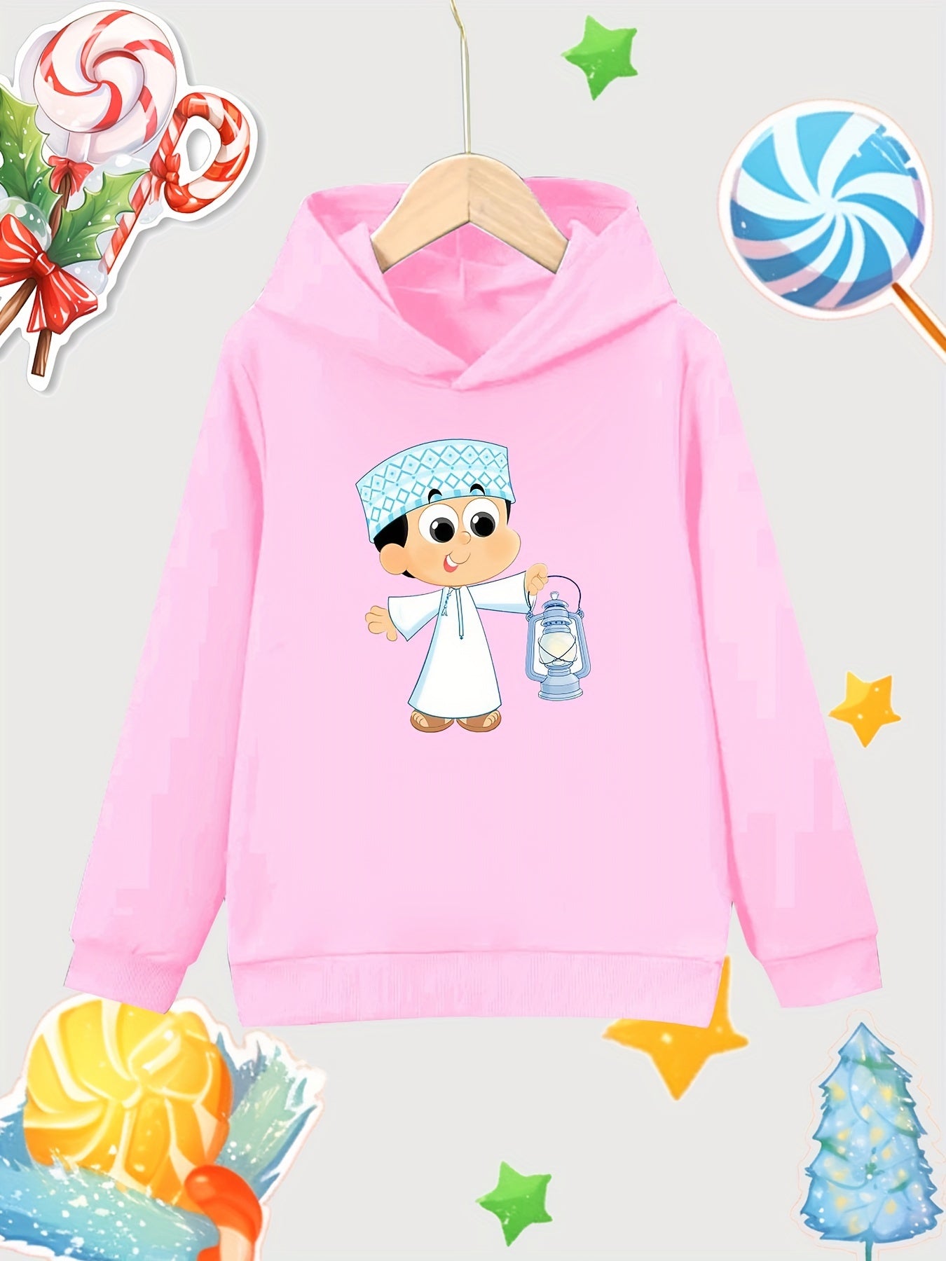 Cartoon Boy Pattern Girl's Cotton Hoodie Active Sweatshirt